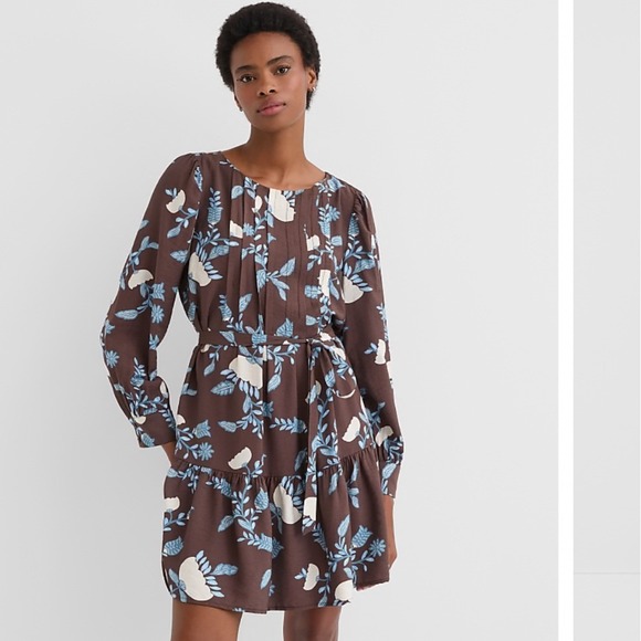 LOFT Dresses & Skirts - LOFT Garland Pleated Mini Flounce Dress Womens XXL Brown Floral NWT 39728180